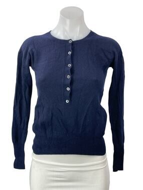 J. Crew Womens Navy Blue Long Sleeves Cashmere Knit Henley Tee T-shirt Top Sz XS
